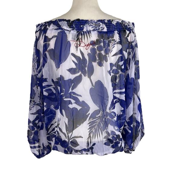 Desigual Off-Shoulder Tassel Tie Front Peasant Blouse Sheer Floral Size Medium - Picture 4 of 9